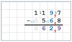 119,7 − 56,8 = 62,9